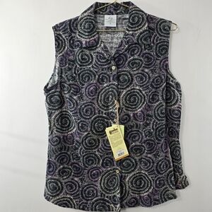 Kingston Grange Bamboo Shirt Sleeveless Abstract Geometric Print Button Up Down
